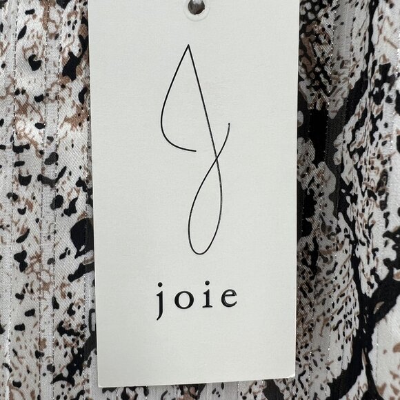NWT Joie Women's Snake Print Tie Neck Long Sleeve Lined Shimmer Tan Blouse Sz XS - Picture 10 of 11